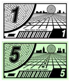 Play money in denominations of 1 and 5.