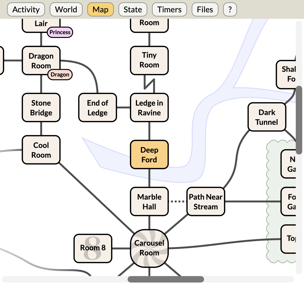 Part of the map of Zork 2, north of the Carousel Room.