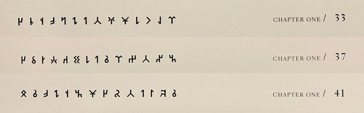 Three page footer lines, each with a row of cryptic symbols.