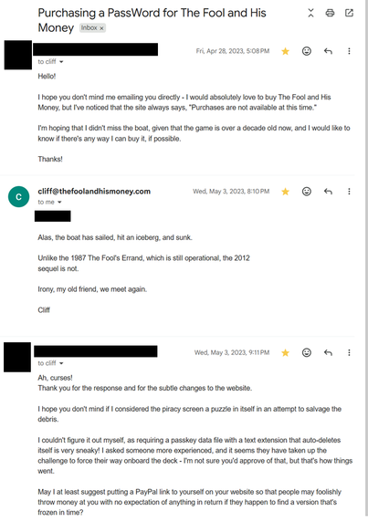 Email from Cliff on Wed, May 3, 2023.