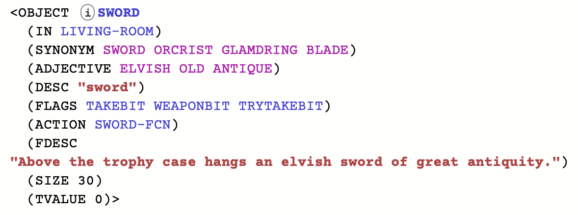 The ZIL source for the SWORD routine in Zork 1.